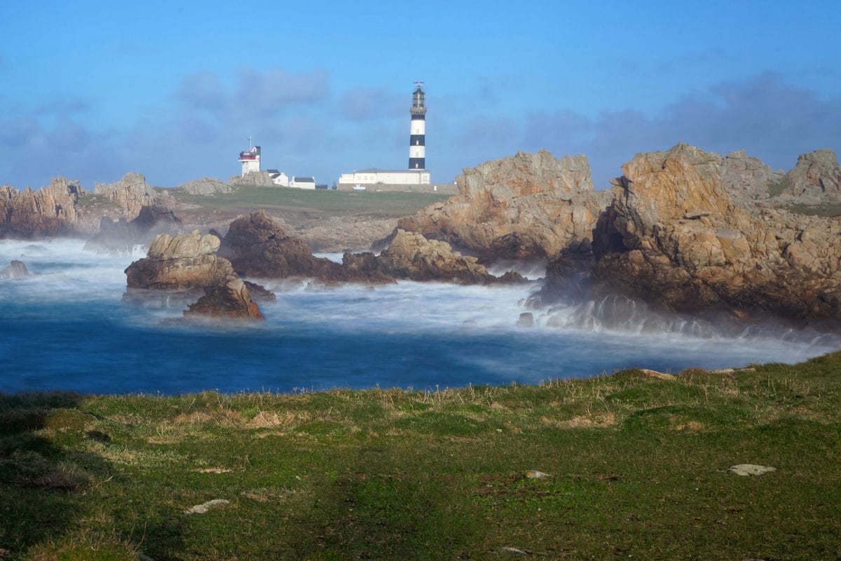 Island with lighthouse.