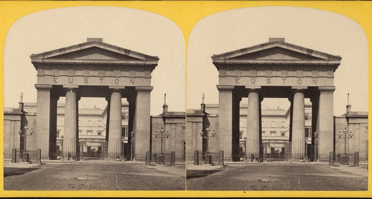 Two photographs of arch.
