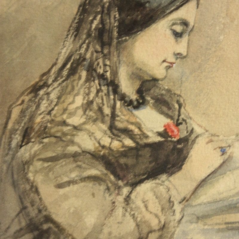 Water sketch of woman in period dress