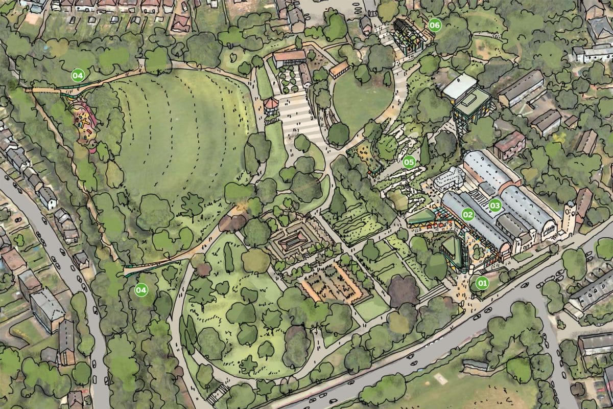 A drawing of the Horniman site, seen from above