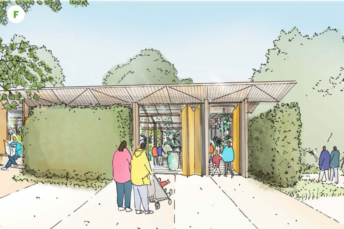 A drawing of a green learning space in the Gardens