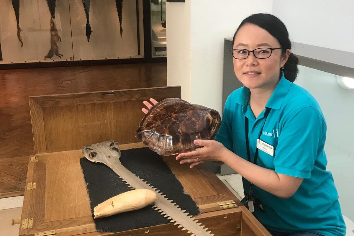 Volunteer Mami with the handling trolley