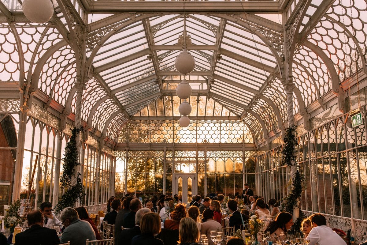 A dinner at the wedding in the conservatory