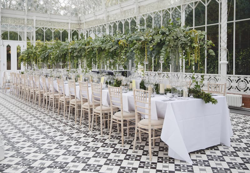 Wedding set up in Horniman Conservatory with long table