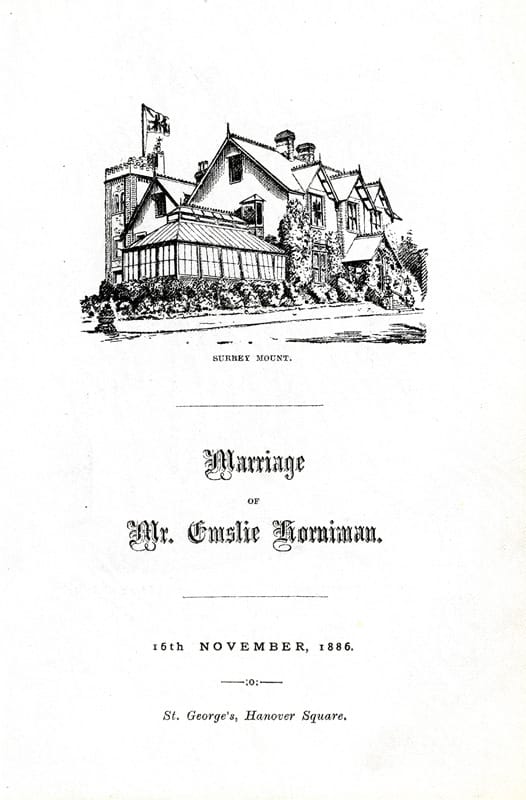A sketch of Surrey Mount from the wedding programme of Emslie Horniman and Laura Plomer.