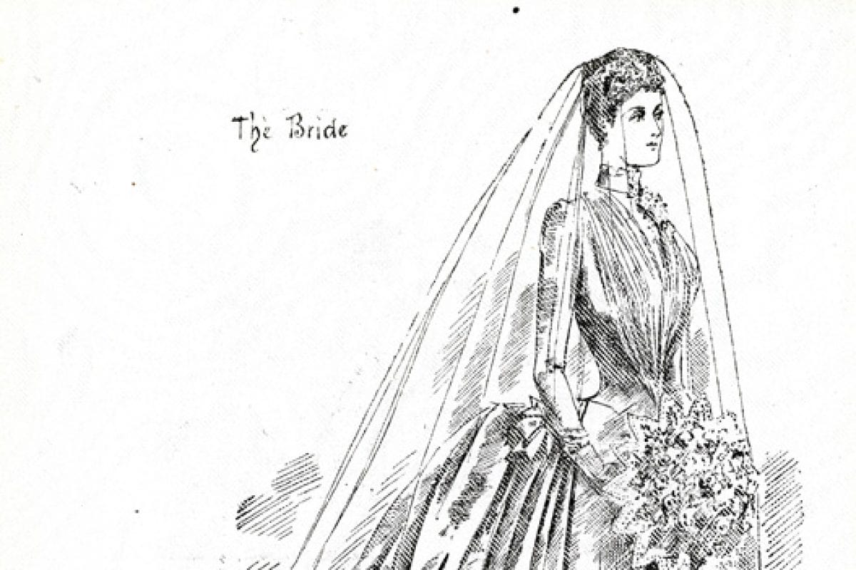 A sketch of Laura Horniman in her wedding gown.