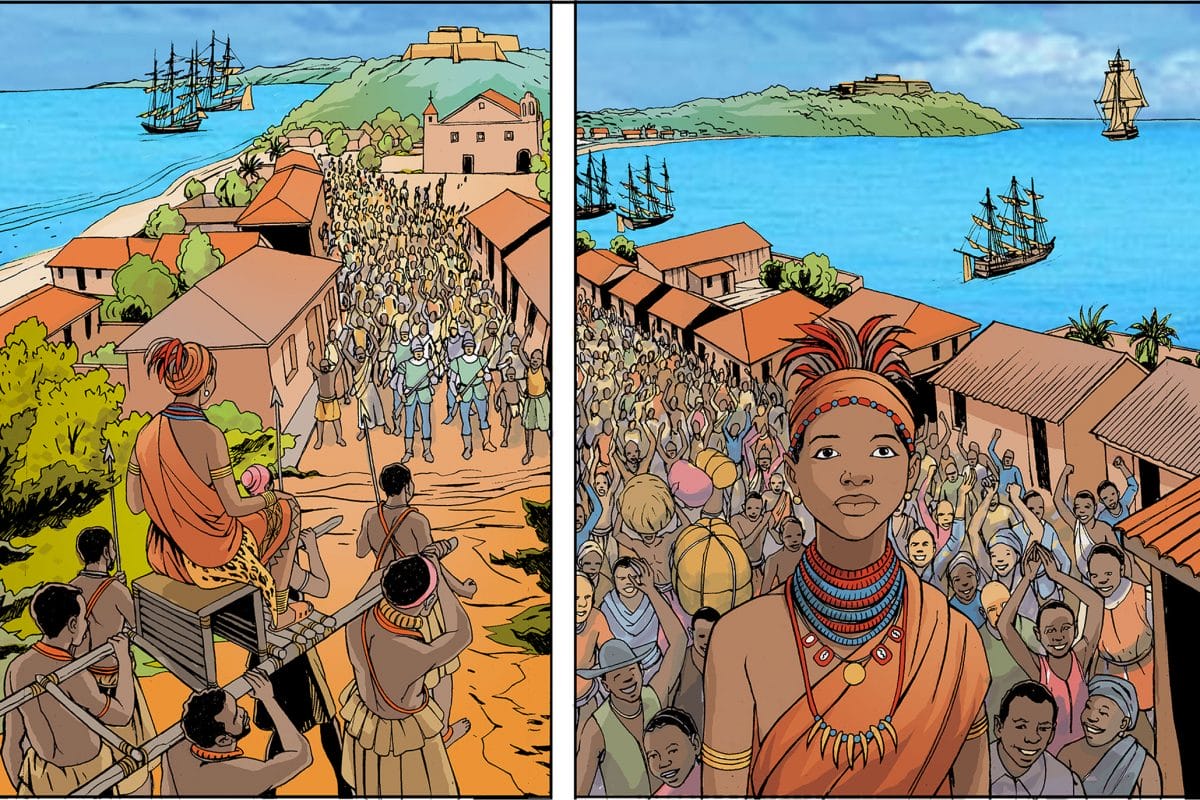 Two drawings showing Nzinga Mbandi