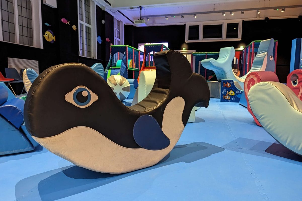 A whale shaped soft play block