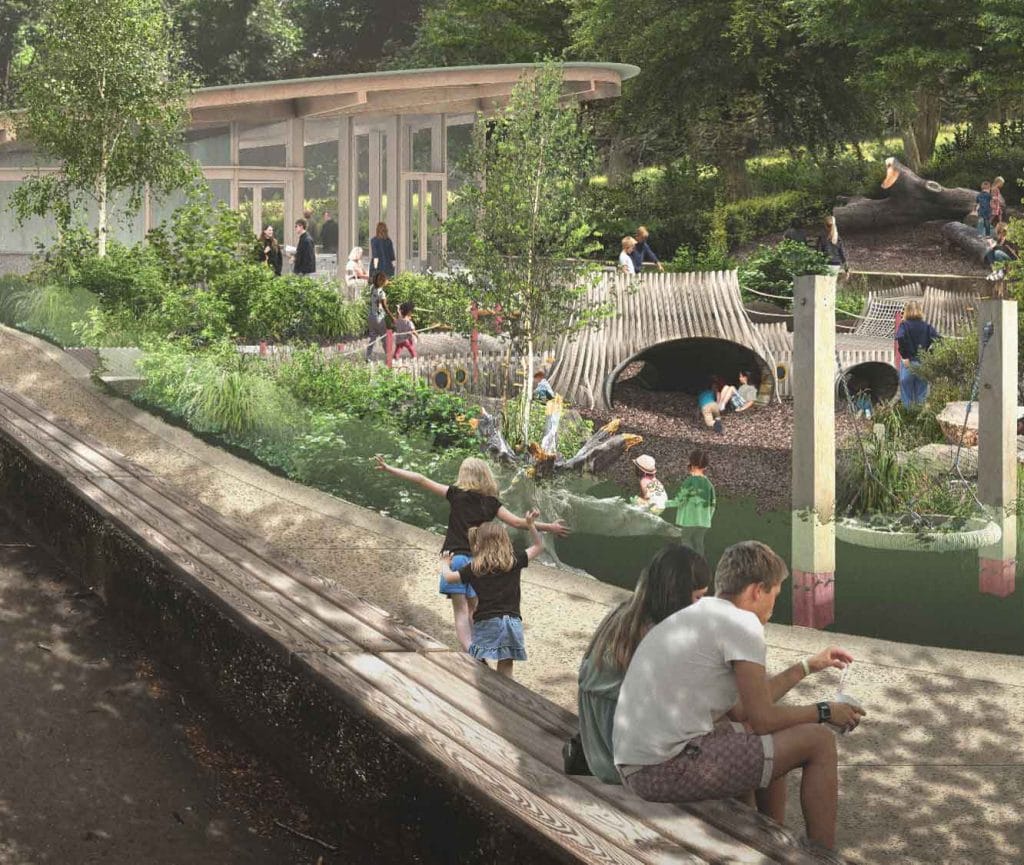 An illustration of the planned Horniman playground and cafe