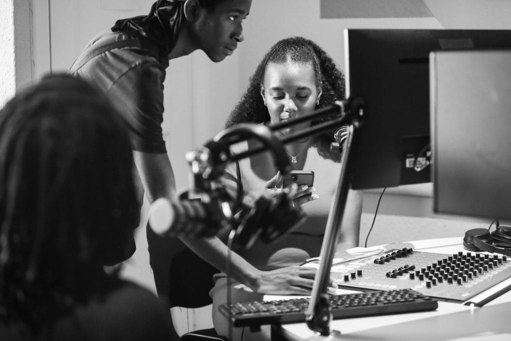 Young people in a radio studio