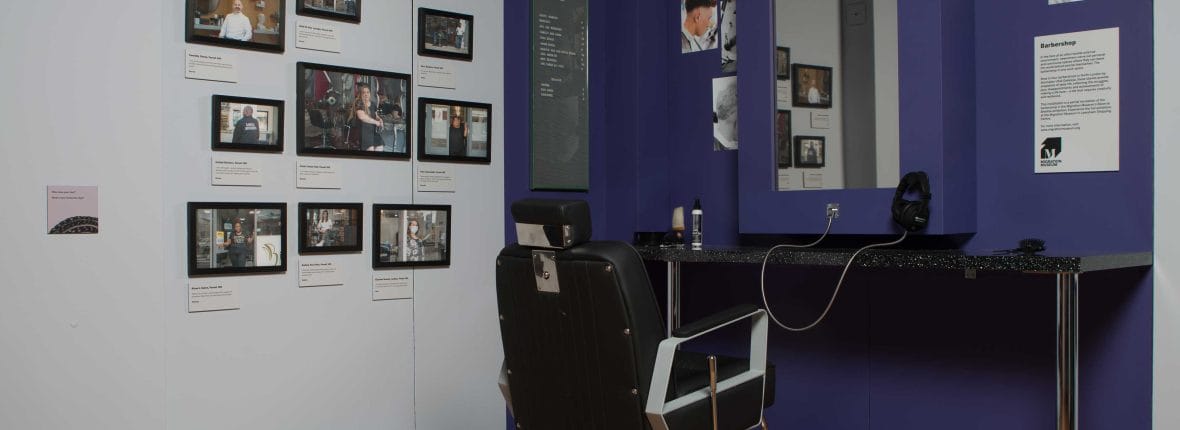 Barber shop installation inside Hair Untold Stories