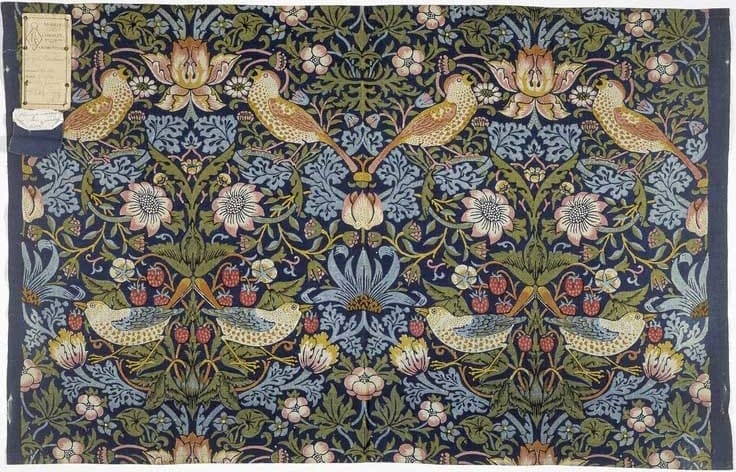 Design of thrushes stealing berries in arts and crafts style