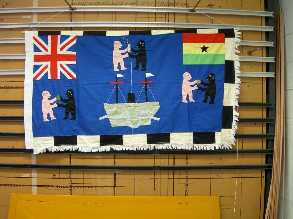 Frankaa celebrating trading links between Ghana and Britain today, showing the exchange of goods such as cocoa