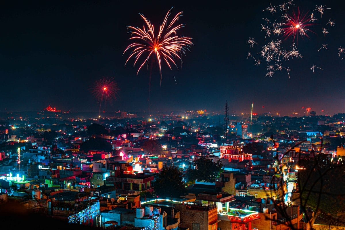 Sky of Jodhpur City, India during Diwali.