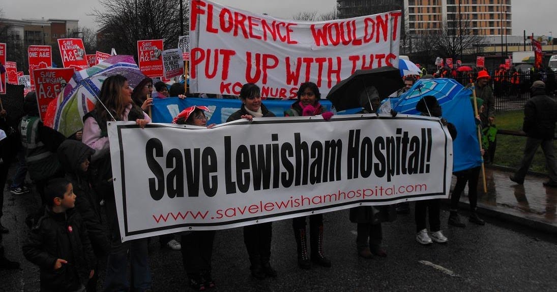 Florence Nightingale banner at Save Lewisham Hospital protest.