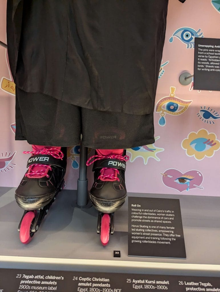 Colourful rollerblades on a mannequin