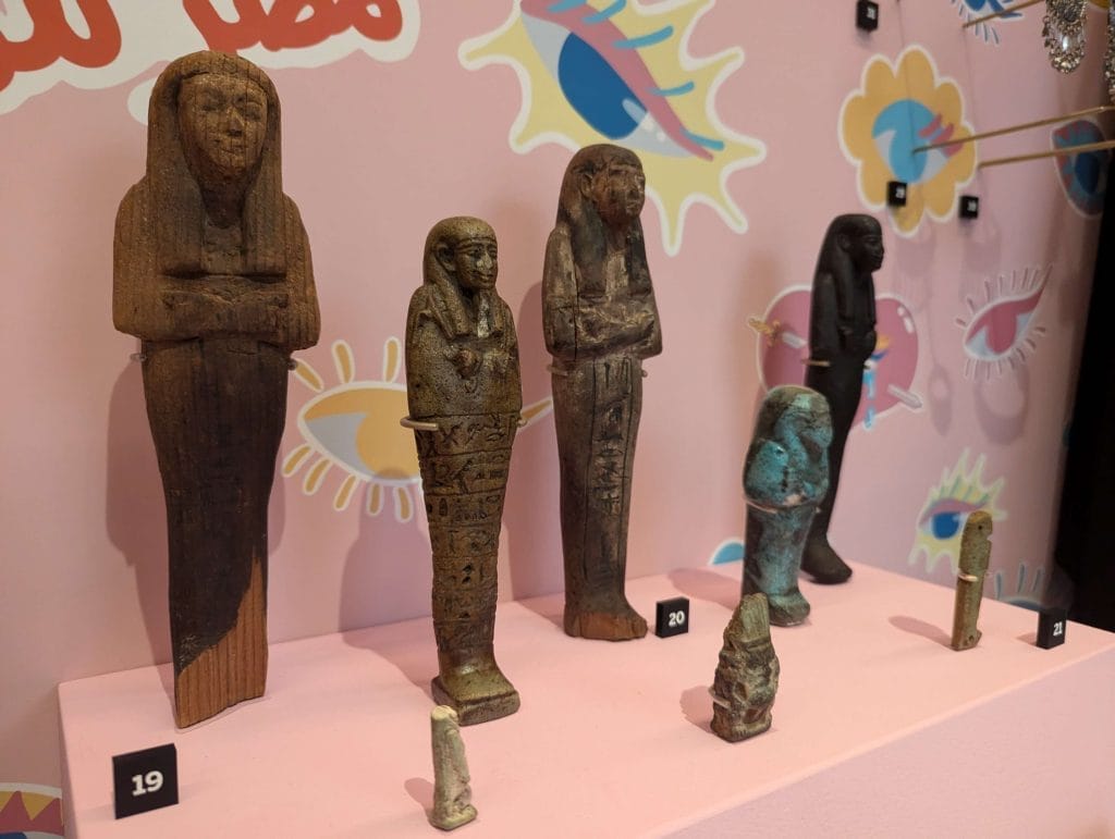 Various shabti in a display case