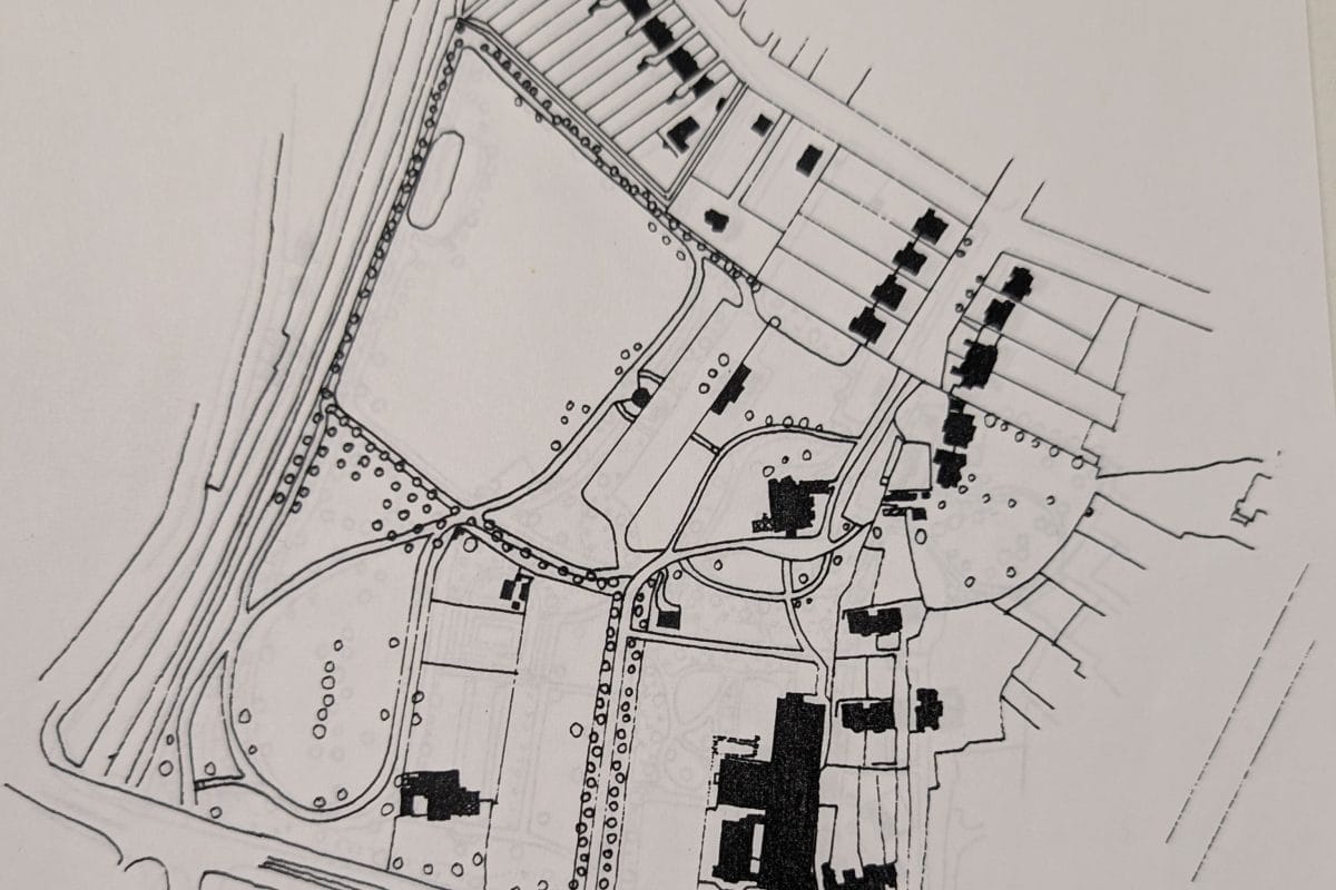 Map showing the Horniman museum in Forest Hill with the gardens and more houses surrounding